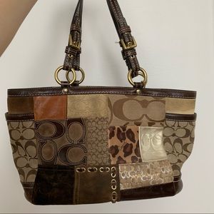 Brown leather y2k coach tote bag